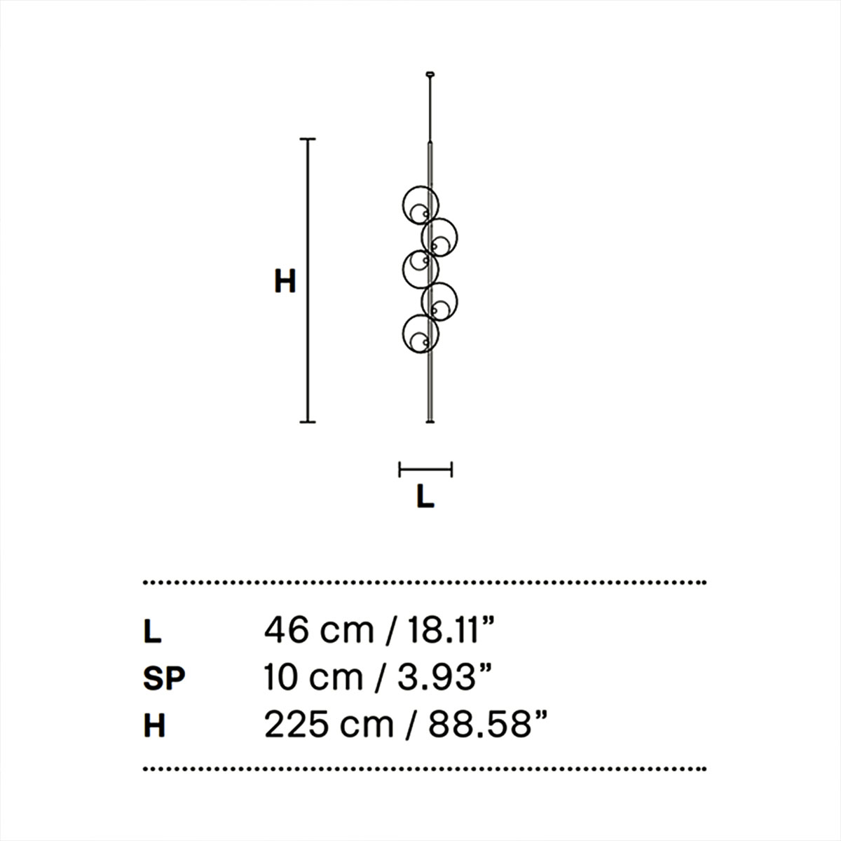 Sound STL5 Stehleuchte, H: 225 cm, 5-flammig, Messing gebürstet & Schwarz matt, LED-Modul