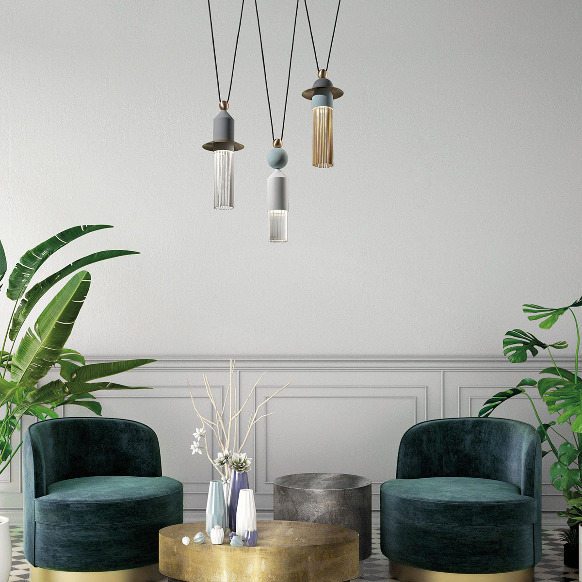 Nappe C3 Pendelleuchte, 3-flammig, Mehrfarbig warm