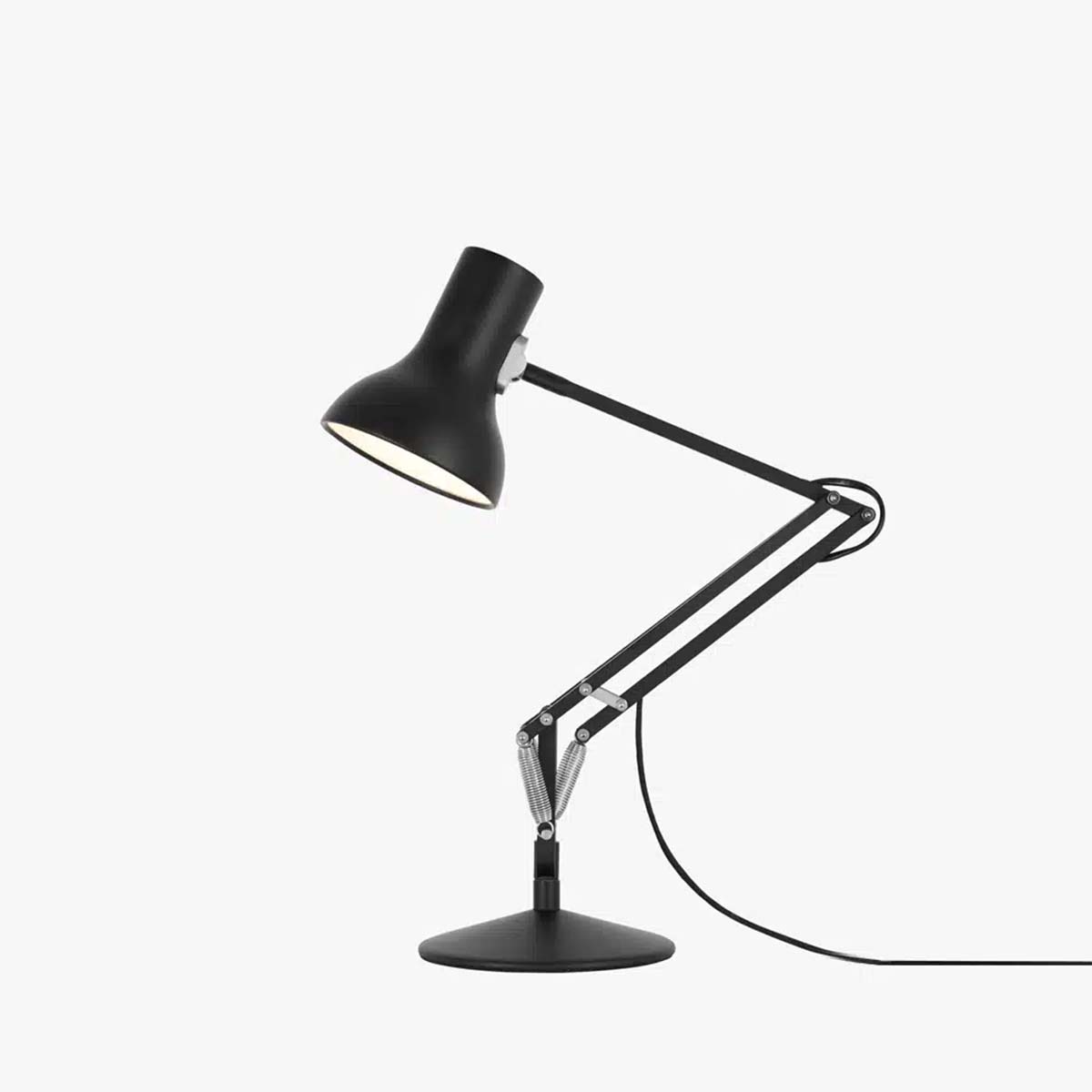 Anglepoise Type 75 Mini Tischleuchte, H: max. 70 cm in Jet Black als kompakte Design-Schreibtischlampe mit verstellbarem Federarm und mattschwarzem Metallschirm für modernes Arbeiten und Lesen