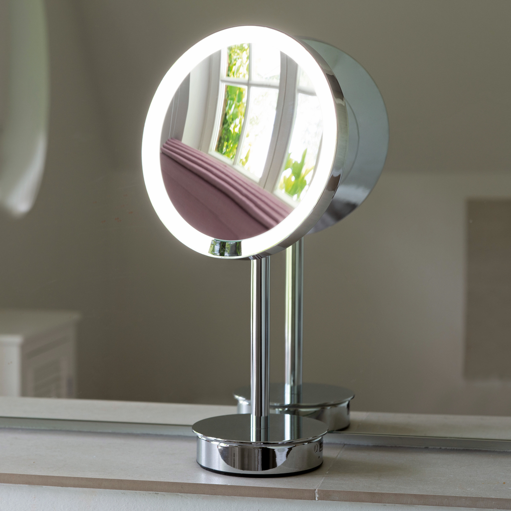 Technische Zeichnung Decor Walther Just Look Plus SR Akku Tisch Schminkspiegel mit Licht Bad, H: 39-45 cm, Chrom, 7x Vergrößerung Kosmetikspiegel