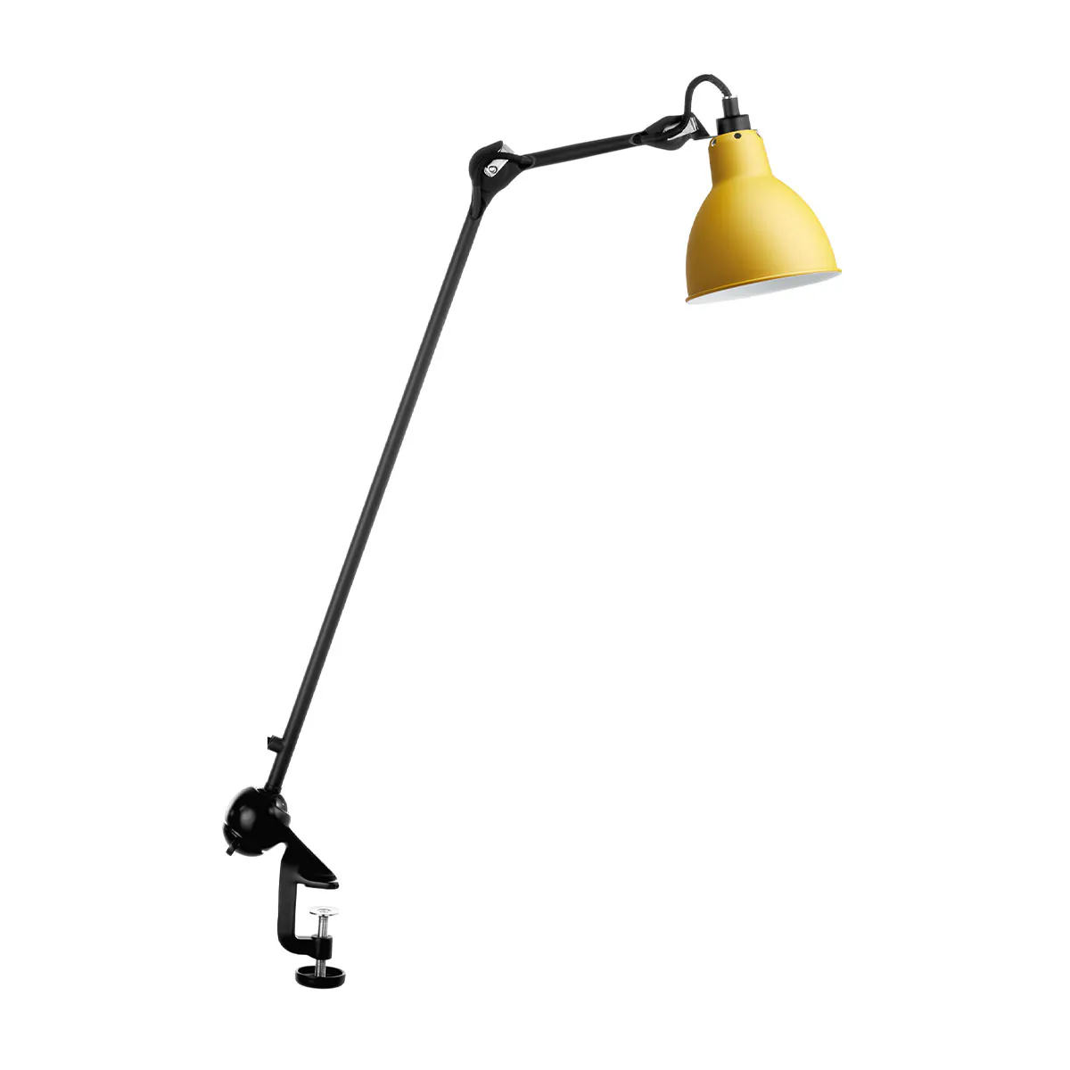 Lampe Gras N° 201 Tischleuchte, H: 59 cm Schwarz, Schirm Gelb Rund in Schwarz Gelb – modernes Design des Herstellers DCW Editions passt perfekt auf den Beistelltisch