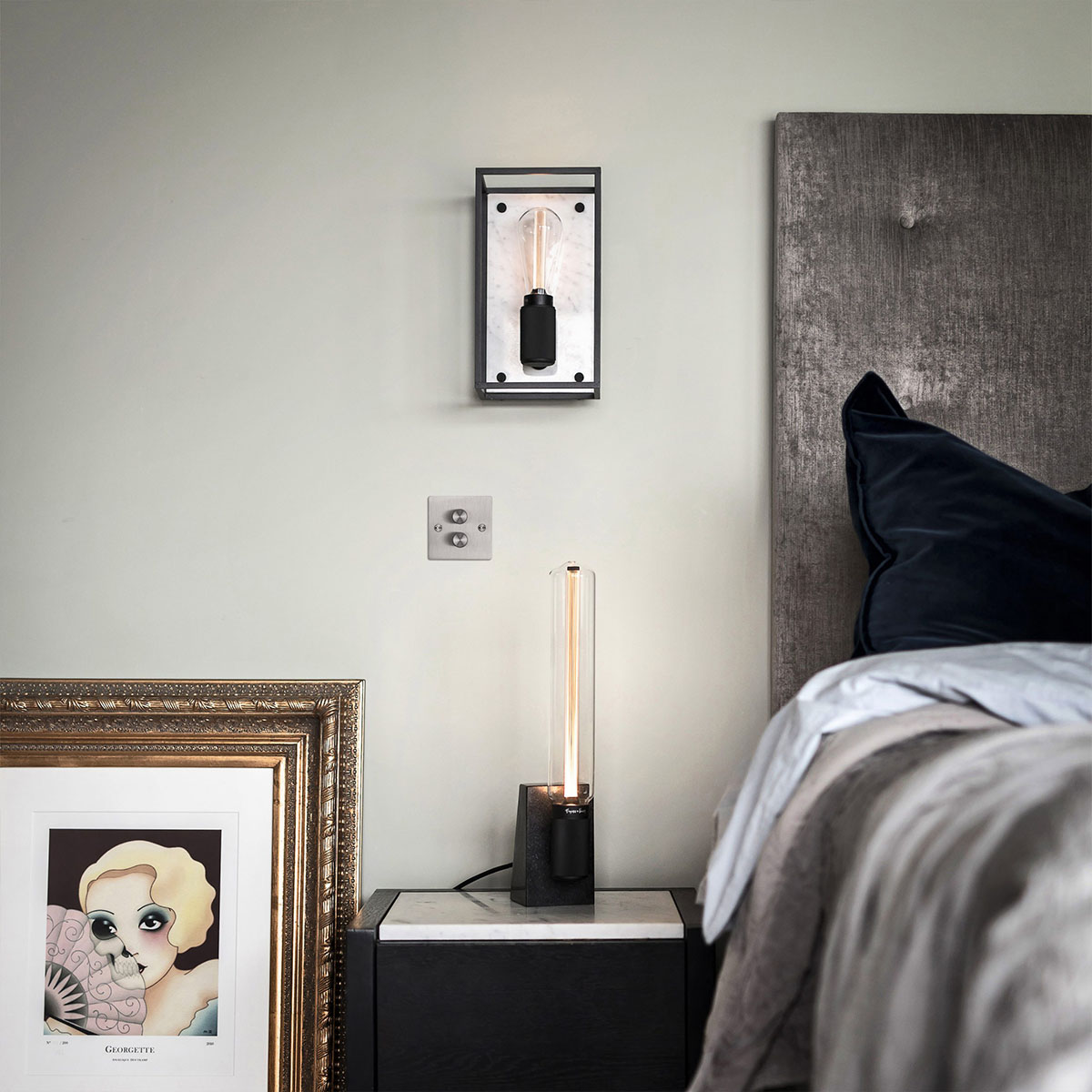Caged Wall Light Medium, White Marble