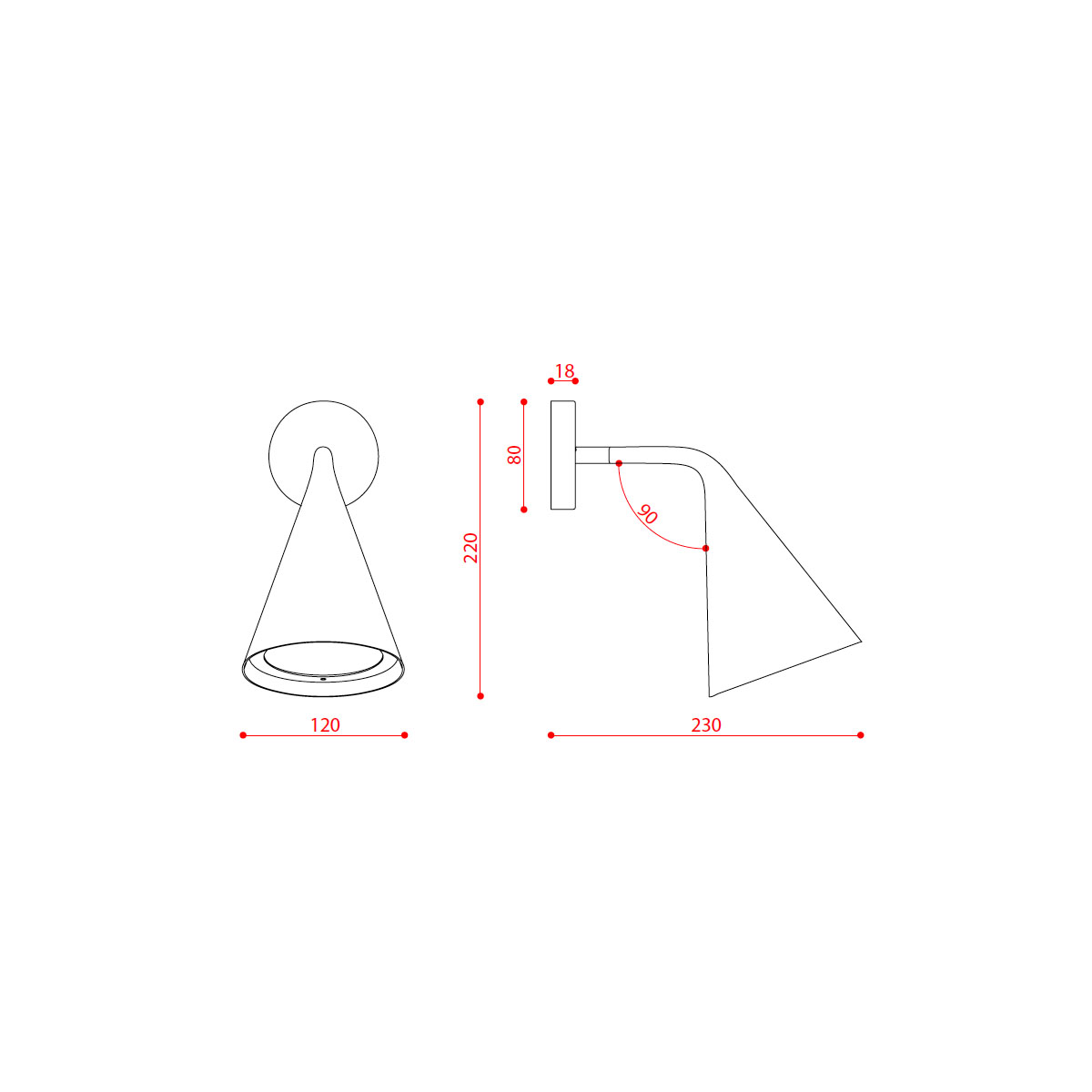 Gordon 561.41 Wandleuchte,Schwarz Matt,T: 23 cm