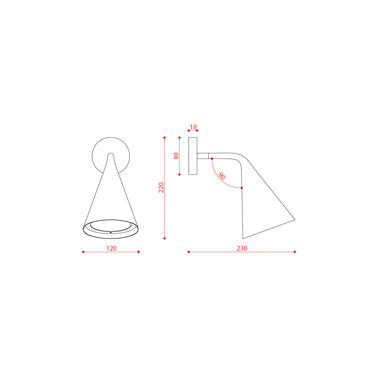 Gordon 561.41 Wandleuchte,Schwarz Matt,T: 23 cm