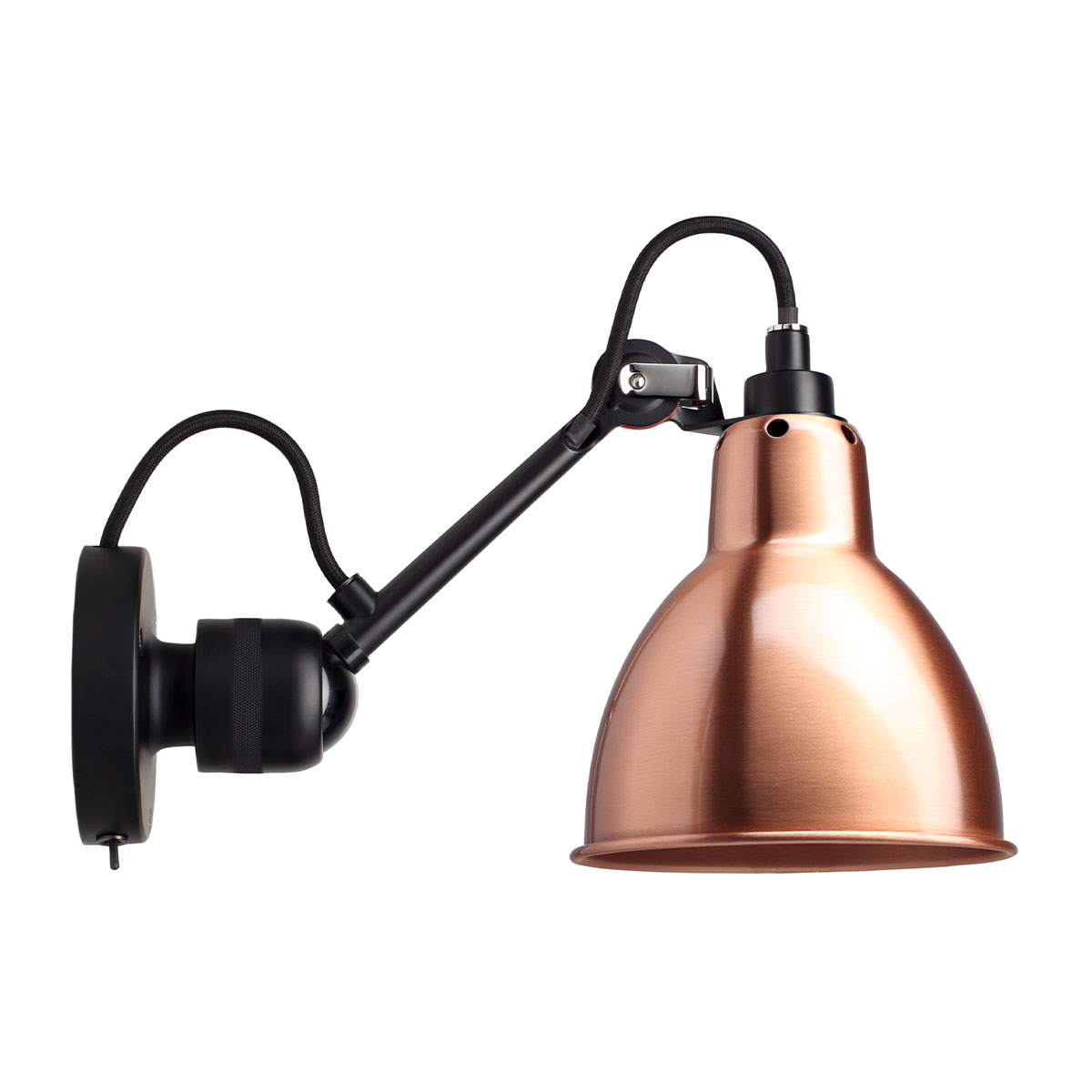 DCW Editions Lampe Gras N° 304 SW Wandleuchte, T: 15 cm Schwarz, Schirm Kupfer & Weiß Rund Schwarz Modern – exklusive Wandleuchte für Treppenhaus