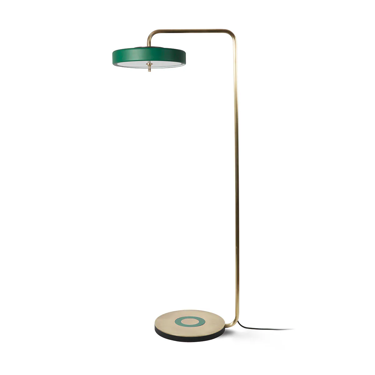 Perfekt für Wohnzimmer oder Leseecke: Bert Frank Revolve Standlampe, H: 140 cm, Grün, Messing poliert aus goldfarbene Oberfläche und Aluminium und Polycarbonat – blendfreies Licht