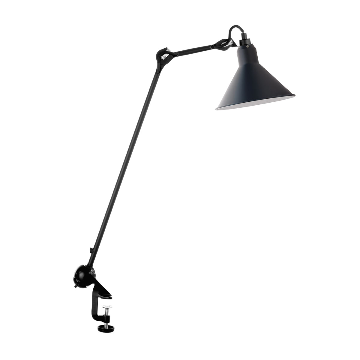 Lampe Gras N° 201 Tischleuchte, H: 59 cm Schwarz, Schirm Blau Konisch in Schwarz Blau – elegante Designerleuchte des Herstellers DCW Editions ideal am Schreibtisch