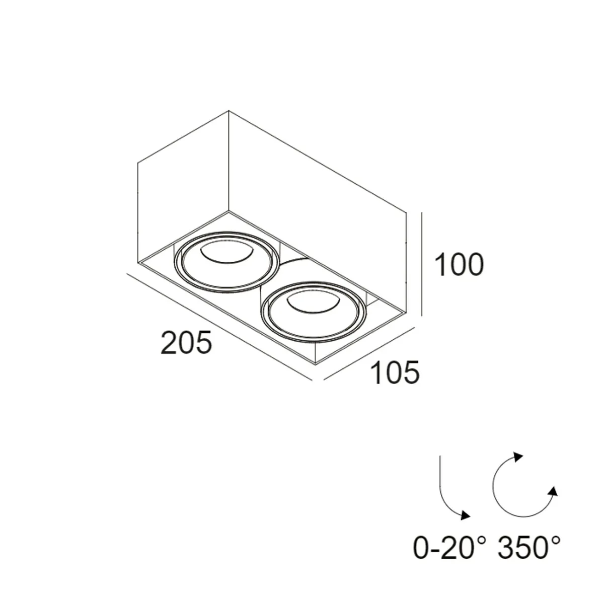 MINIGRID ON 250 93050 DIM8 Aufbaustrahler, L: 20,5 cm, B: 10,5 cm, Weiß & Schwarz, Warmweiß 3000K, 50°
