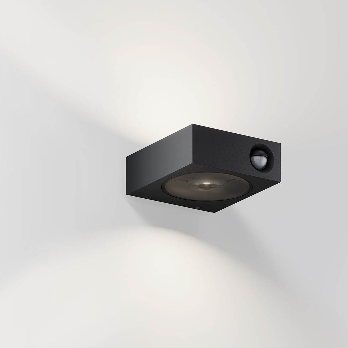 IP44.de luci control Wandleuchte mit Bewegungsmelder H: 5,3 cm, T: 16 cm, Deep Black Rechteckige außen Wandleuchte mit Up Down Licht und Bewegungsmelder schwarz