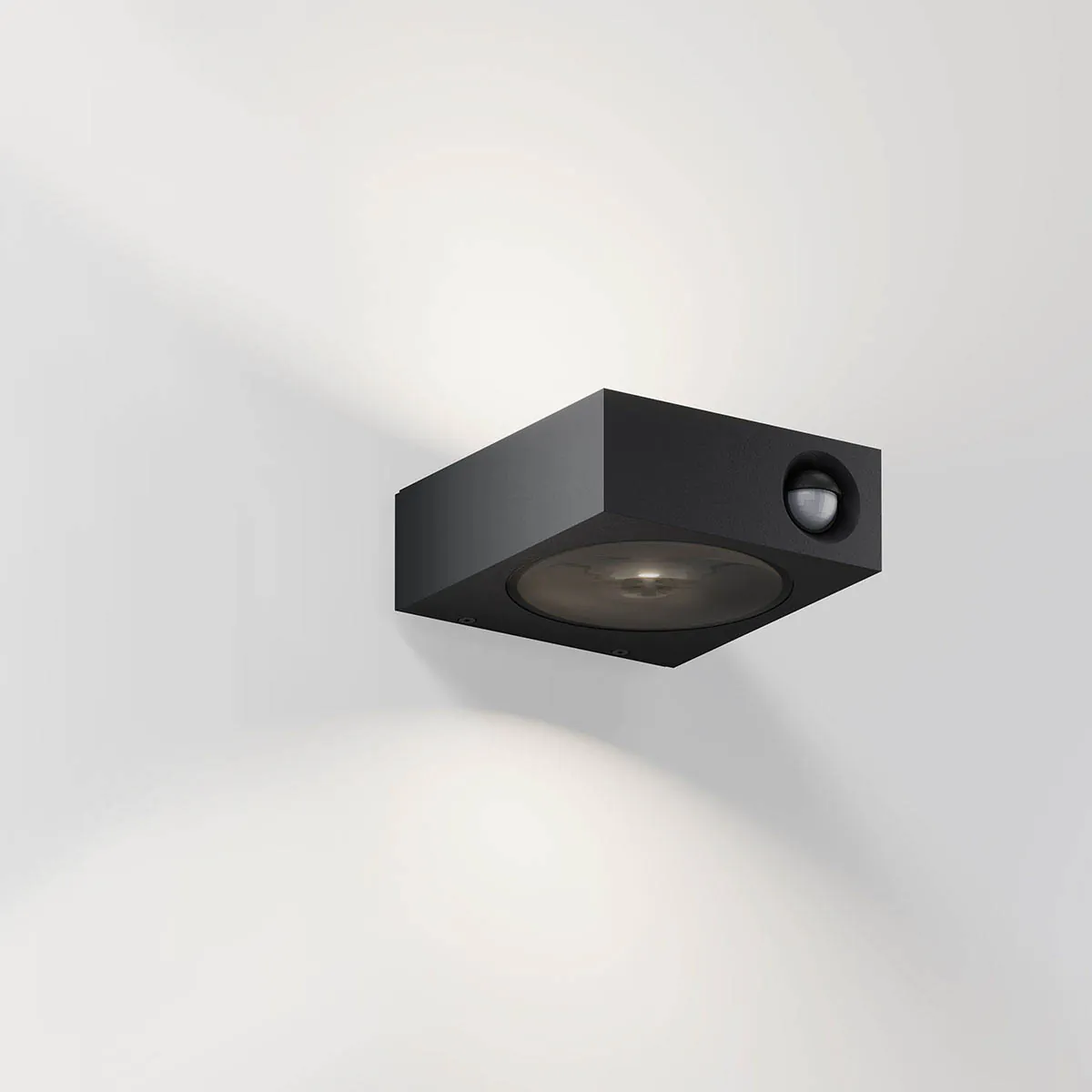 Rechteckige außen Wandleuchte mit Up Down Licht und Bewegungsmelder schwarz