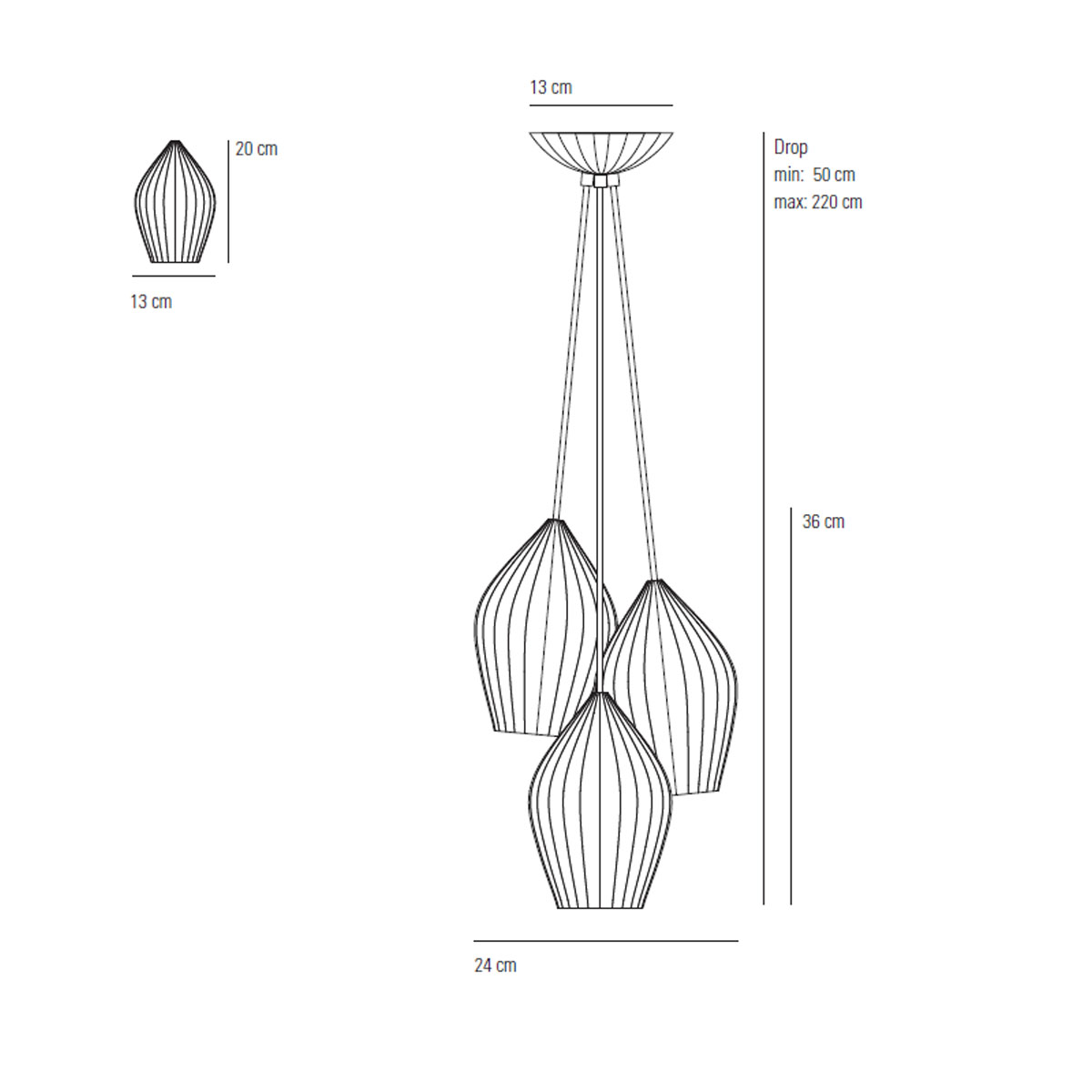 Fin Grouping of 3 Pendelleuchte, Ø: 24 cm, 3-flammig Fin Grouping of 3 Pendelleuchte, Ø: 24 cm, 3-flammig