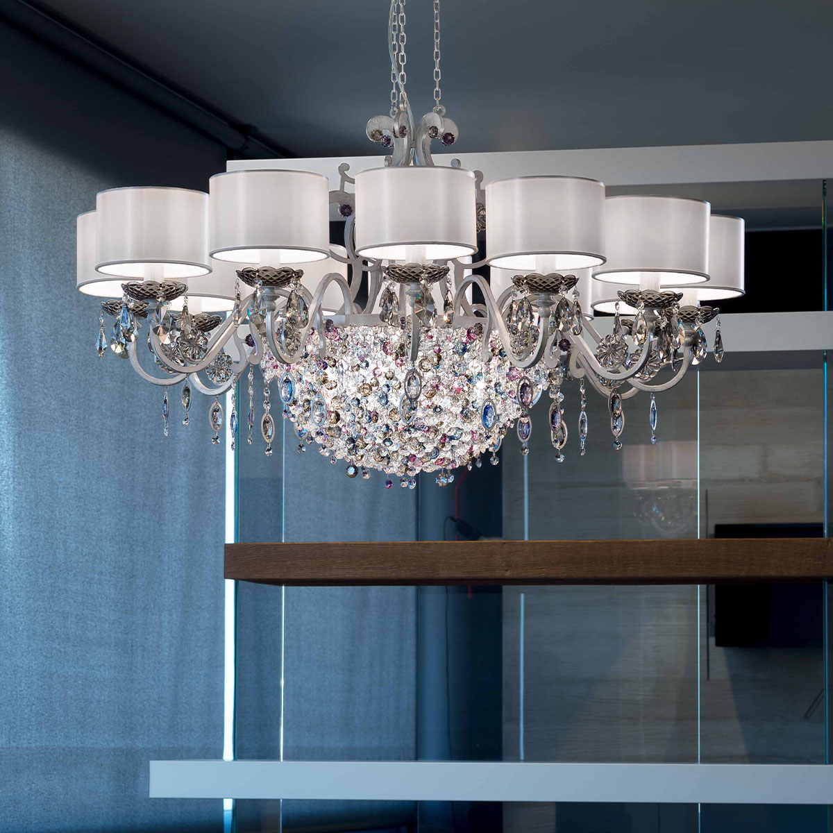 Rosemery 12 Kronleuchter, 12-flammig, Silber, Ø: 105 cm