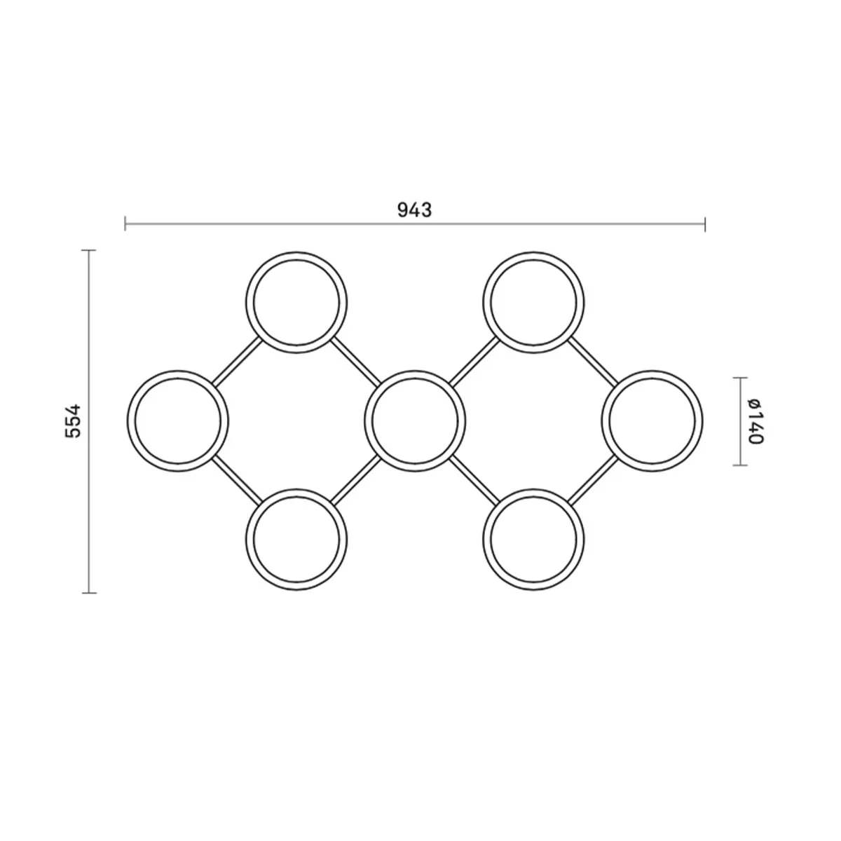 Liila 7 Wand- und Deckenleuchte, B: 94,5 cm, H: 55,5 cm, Opalglas