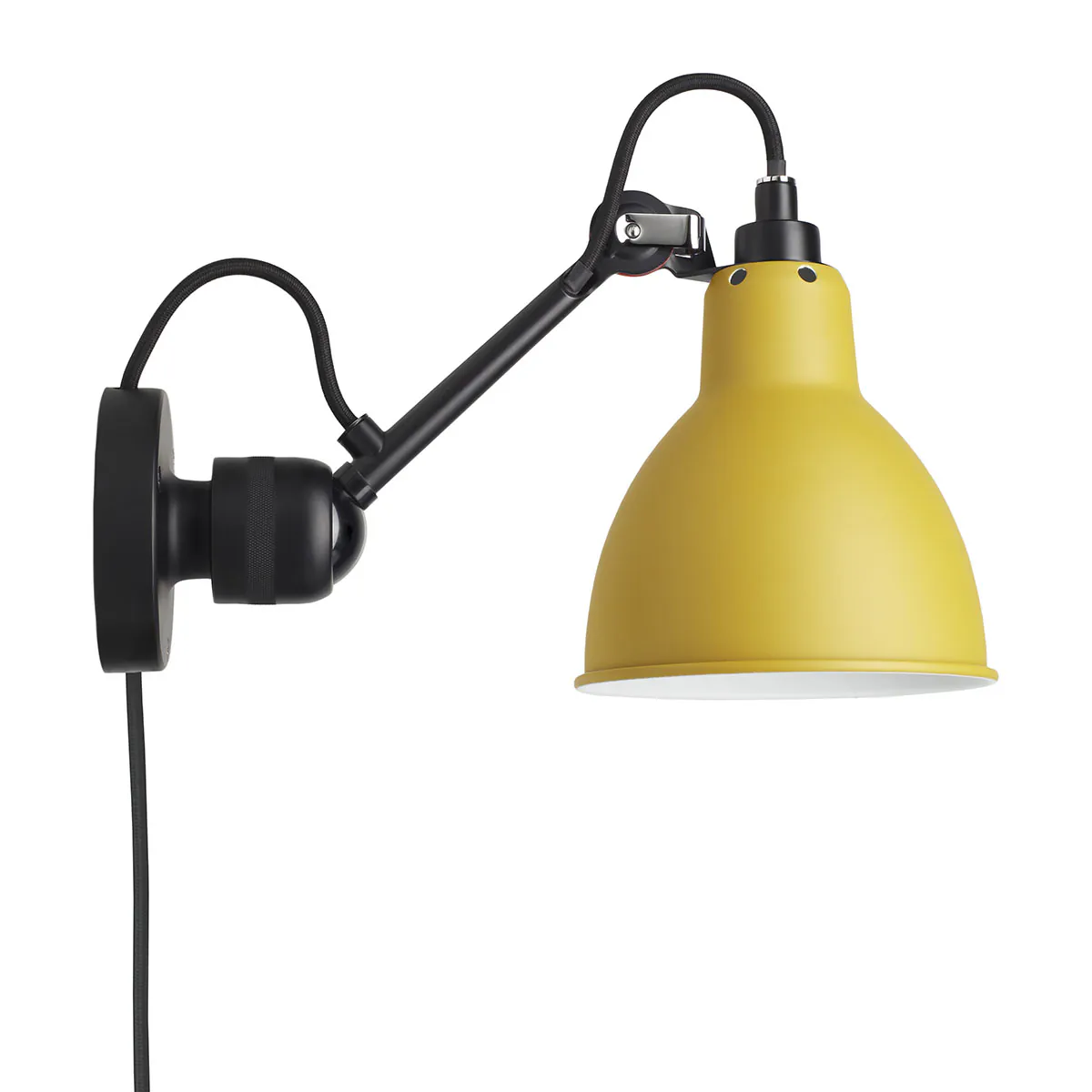 Lampe Gras N° 304 CA Wandleuchte, T: 15 cm Schwarz, Schirm Gelb Rund in Schwarz Gelb – moderne Designerlampe des Herstellers DCW Editions für den Flur