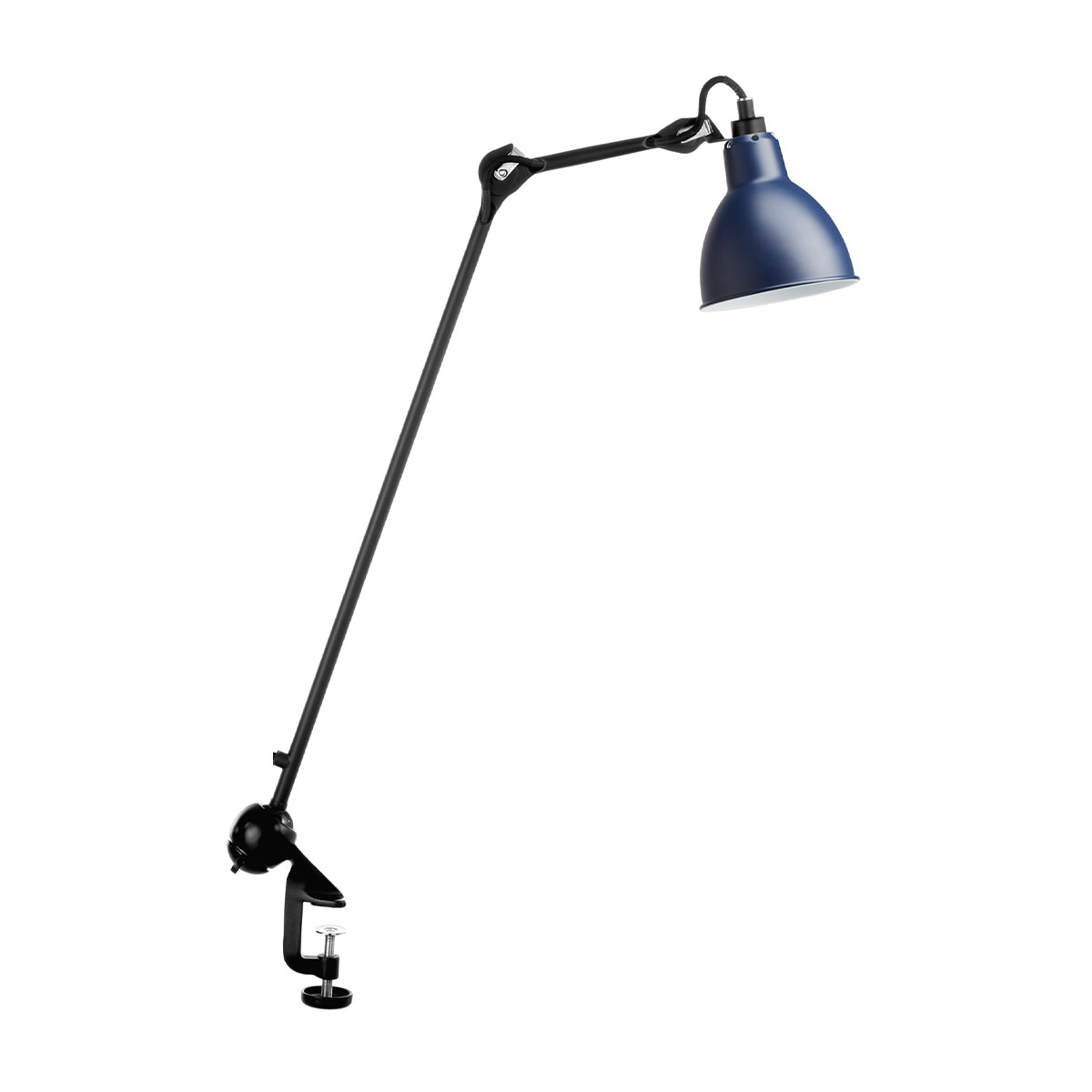 Lampe Gras N° 201 Tischleuchte, H: 59 cm Schwarz, Schirm Blau Rund in Schwarz Blau – stilvolle Designerlampe von DCW Editions für den Nachttisch