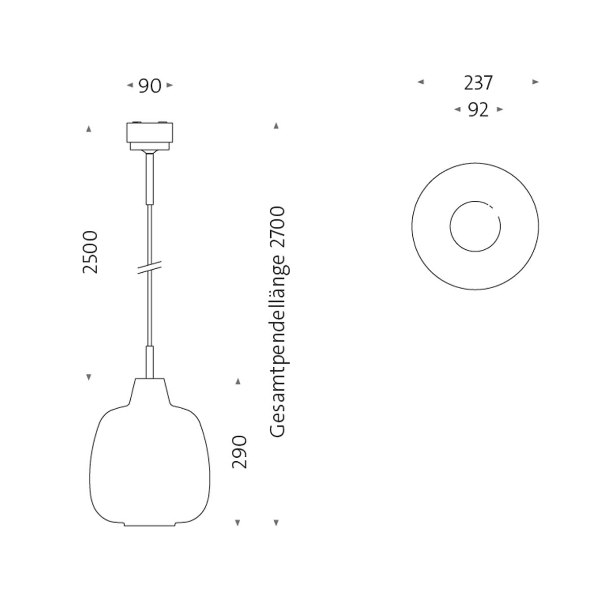 Mawa Design Gangkofner bergamo Pendelleuchte, Ø: 23,7 cm Armaturkombination weiß Opalglas