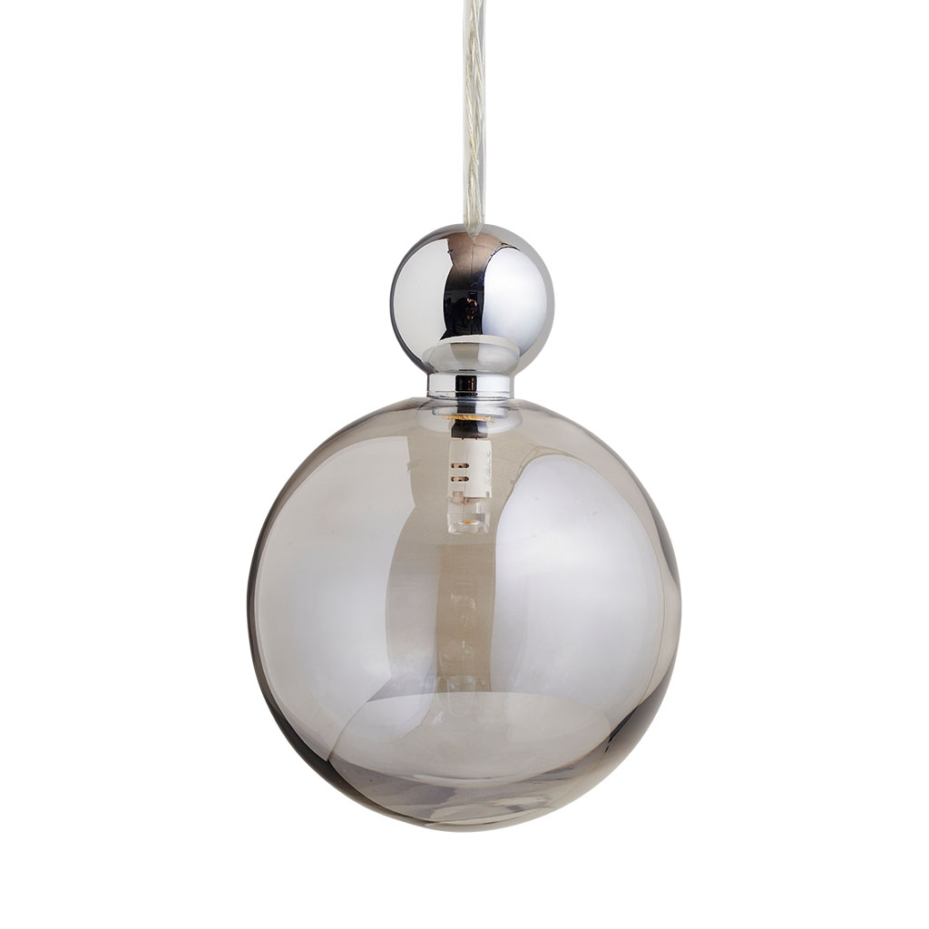 Uva Pendelleuchte L Ø 10 cm, Smokey Grey, Silber, mit Einzelbaldachin Uva Pendelleuchte L Ø 10 cm, Smokey Grey, Silber, für Multi-Baldachin