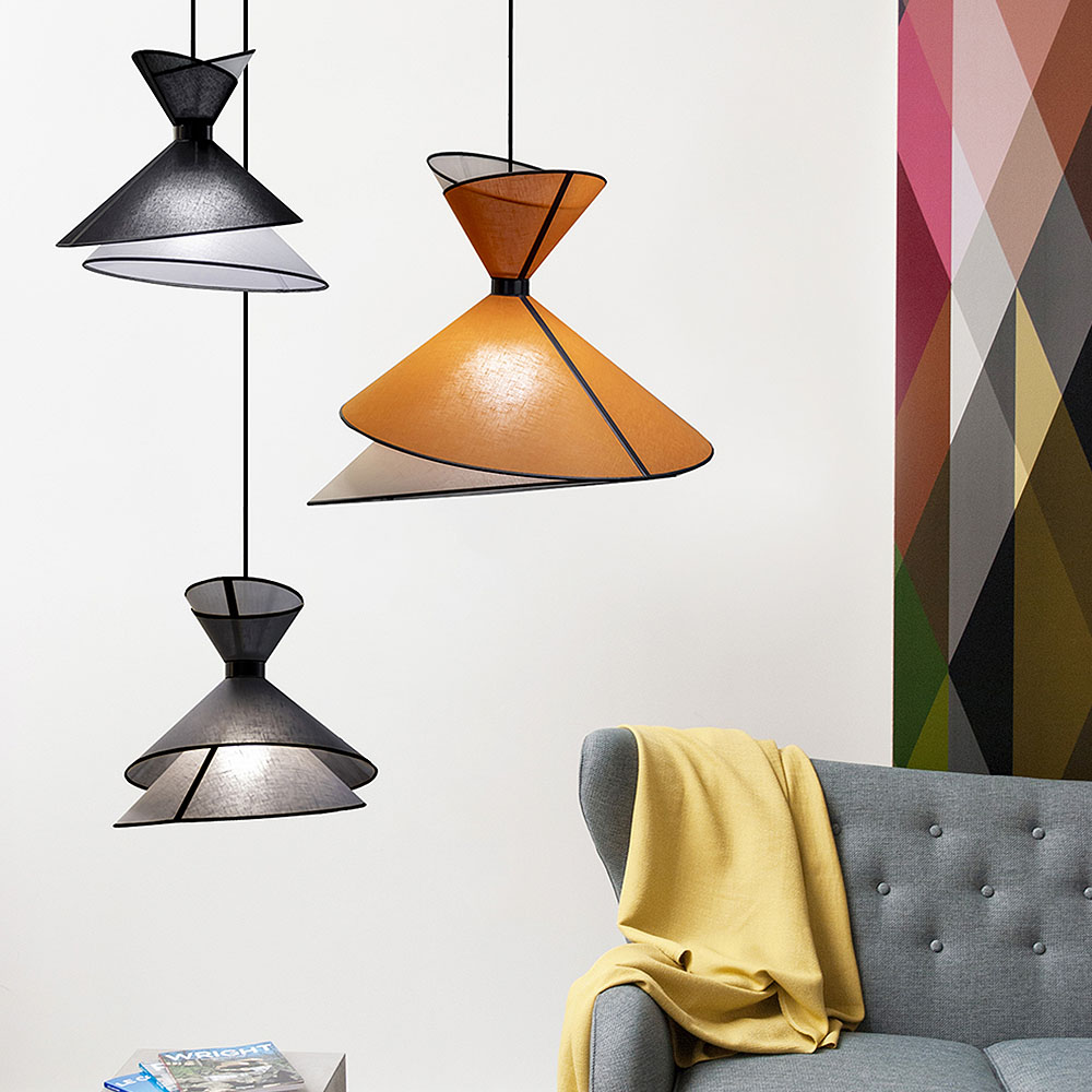 Kimono Pendelleuchte L Ø: 50 cm, Schwarz / Weiß- Ausstellungsstück