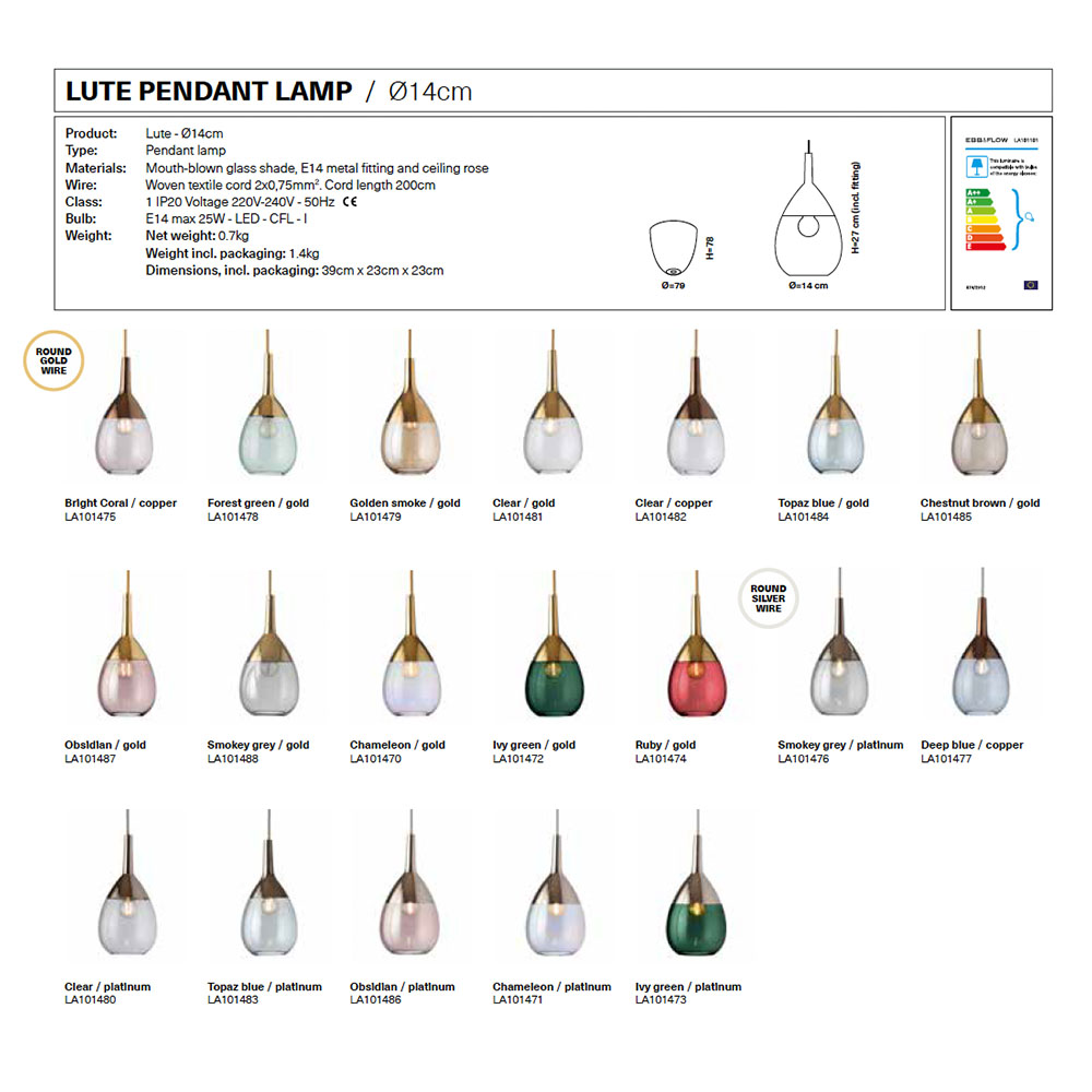 Lute Pendelleuchte S Ø 14 cm, Smokey Grey, Gold