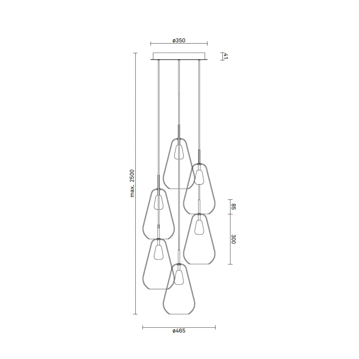 Anoli 6 Pendelleuchte, Ø: 46,5 cm, Gold transparent Anoli 6 Pendelleuchte, Ø: 46,5 cm, Opalglas