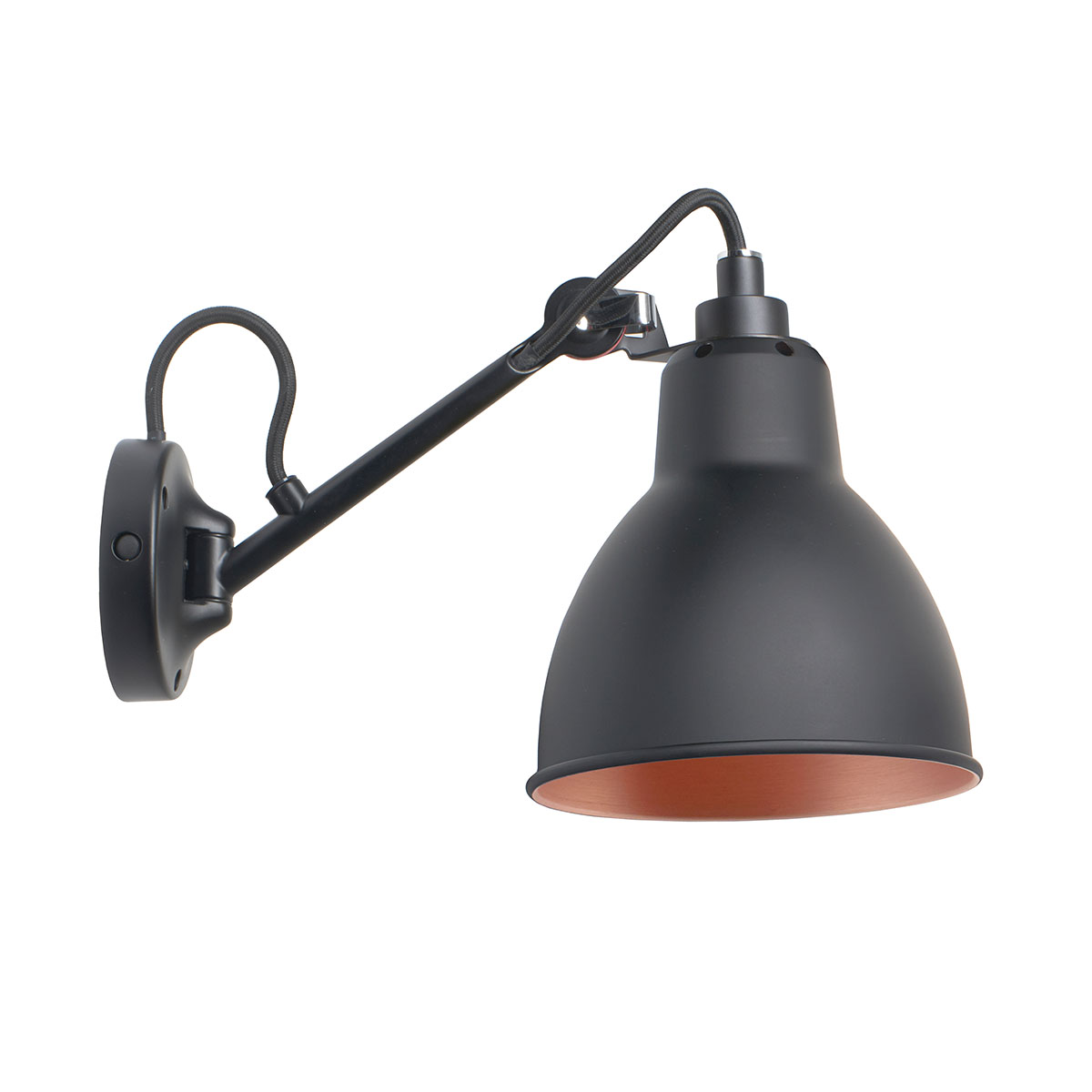 Lampe Gras N° 104 Wandleuchte, T: 30,3 cm Schwarz, Schirm Schwarz, Kupfer – exklusive Designerleuchte aus dem Hause DCW Editions ideal im Schlafzimmer