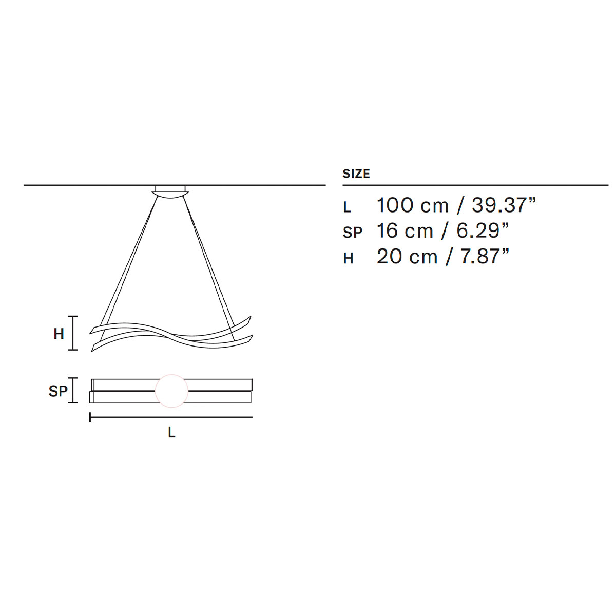 Libe S100 Pendelleuchte, Messing gebürstet, L: 100 cm