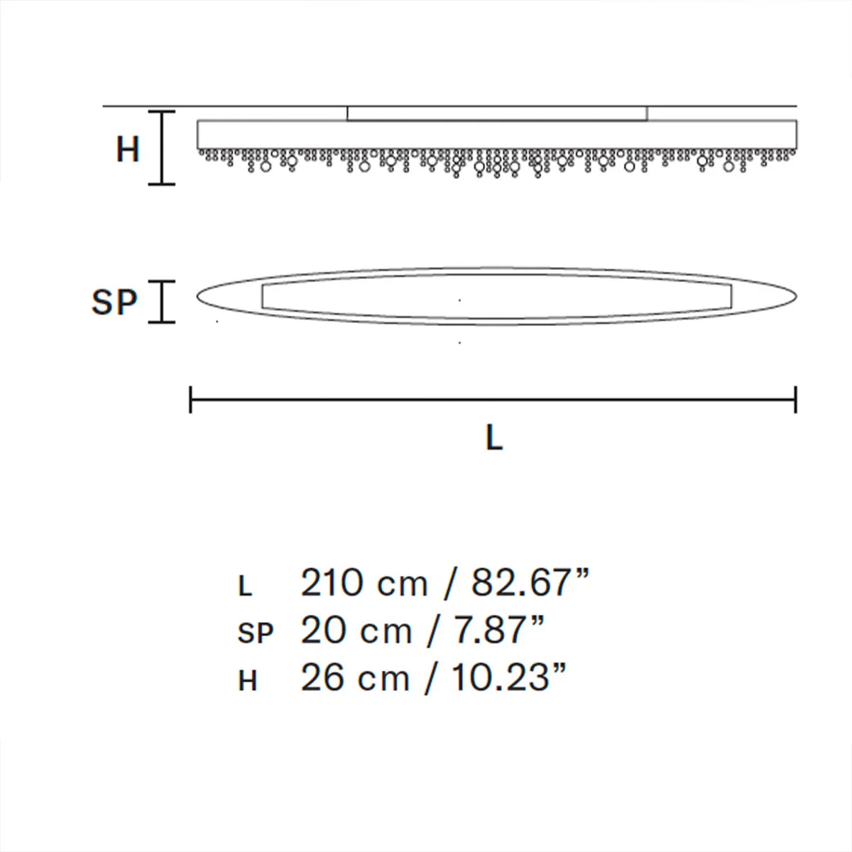 Olà PL8 OV 210 Deckenleuchte, Weiß matt, L: 210 cm, LED-Modul