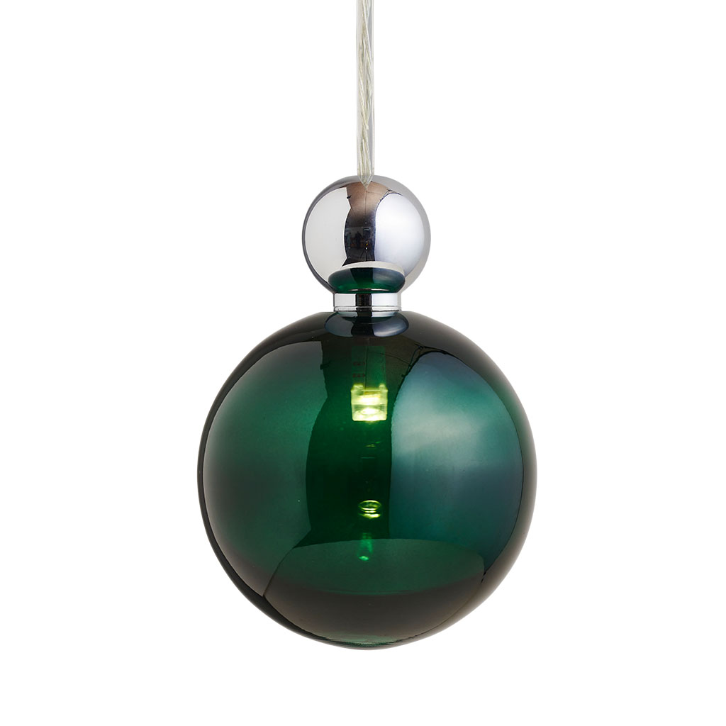 Uva Pendelleuchte L Ø 10 cm, Ivy green, Silber, mit Einzelbaldachin