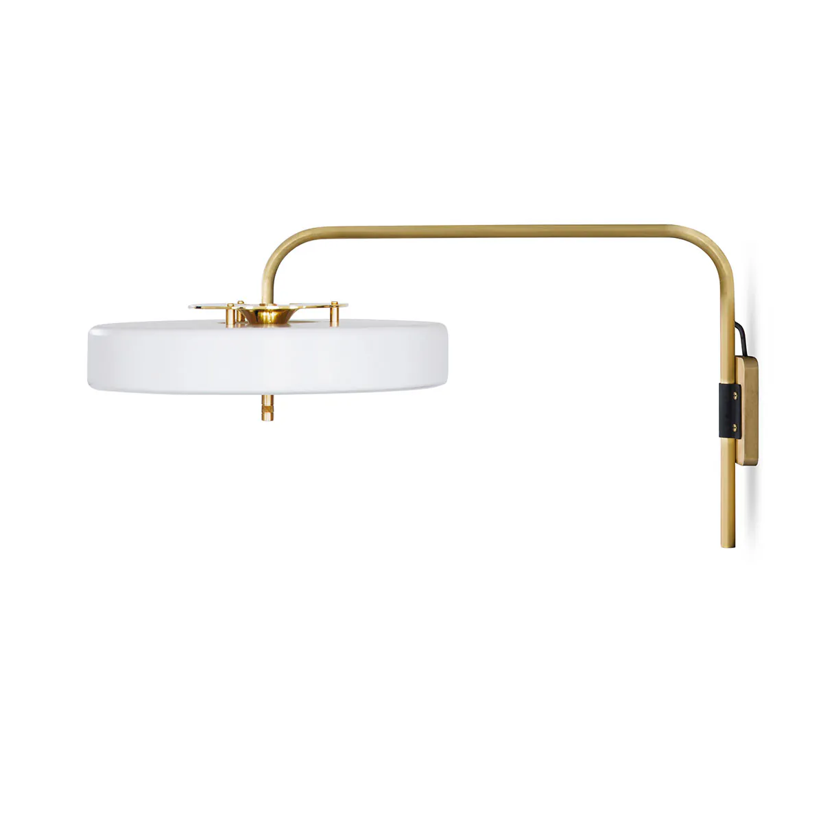 Luxusleuchten aus Großbritannien: Bert Frank Revolve Wandleuchte, T: 63 cm, Weiß, Messing poliert, Messing und gebürstetes Aluminium und Polycarbonat, exklusives britisches Design, atmosphärisches Licht, ikonische Revolve-Serie im Art Déco Stil