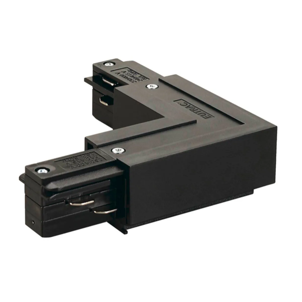 Eutrac 3-Phasen L-Verbinder mit Einspeisemöglichkeit, Schwarz, Erde aussen