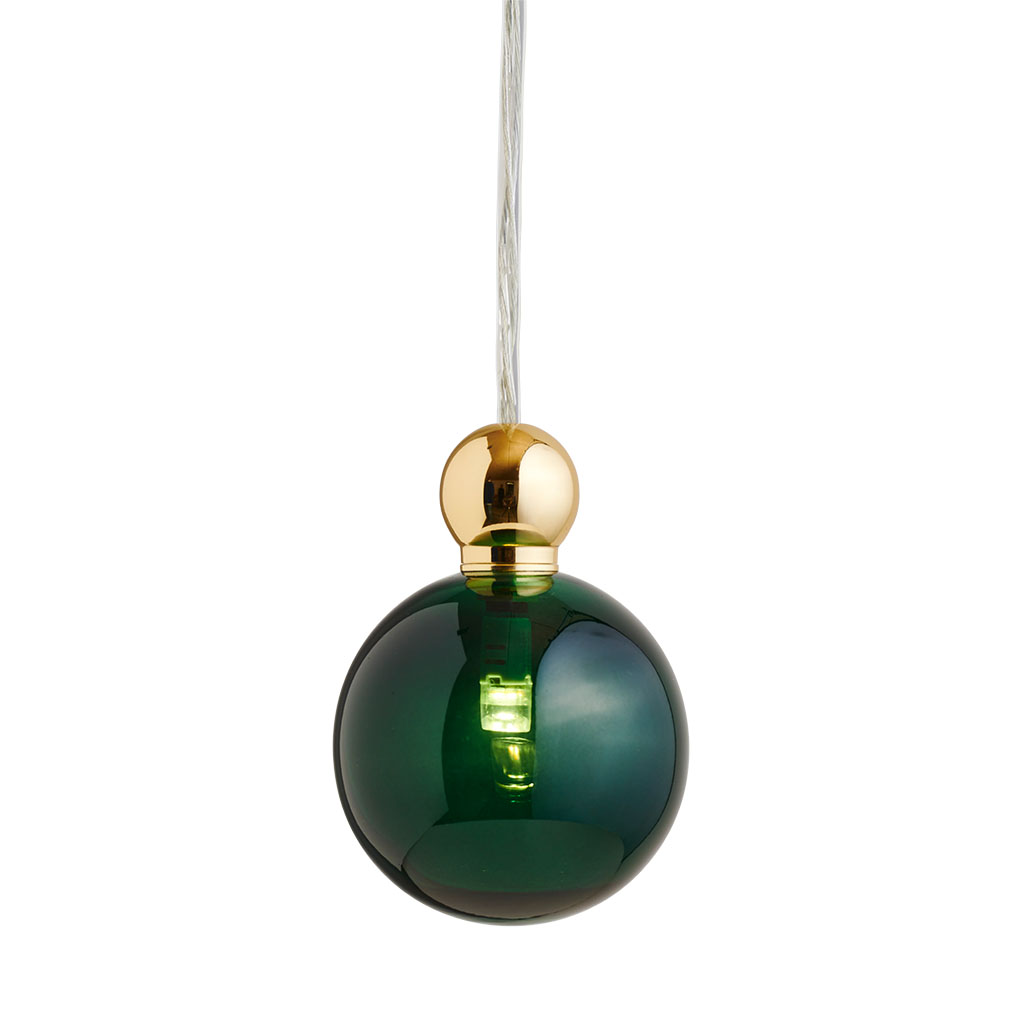 Ebb & Flow Uva Pendelleuchte M Ø 7 cm Uva Pendelleuchte M Ø 7 cm, Ivy green, Gold, für Multi-Baldachin Ivy green Pendelleuchten – skandinavische Glaslampe, LED Beleuchtung für Flur