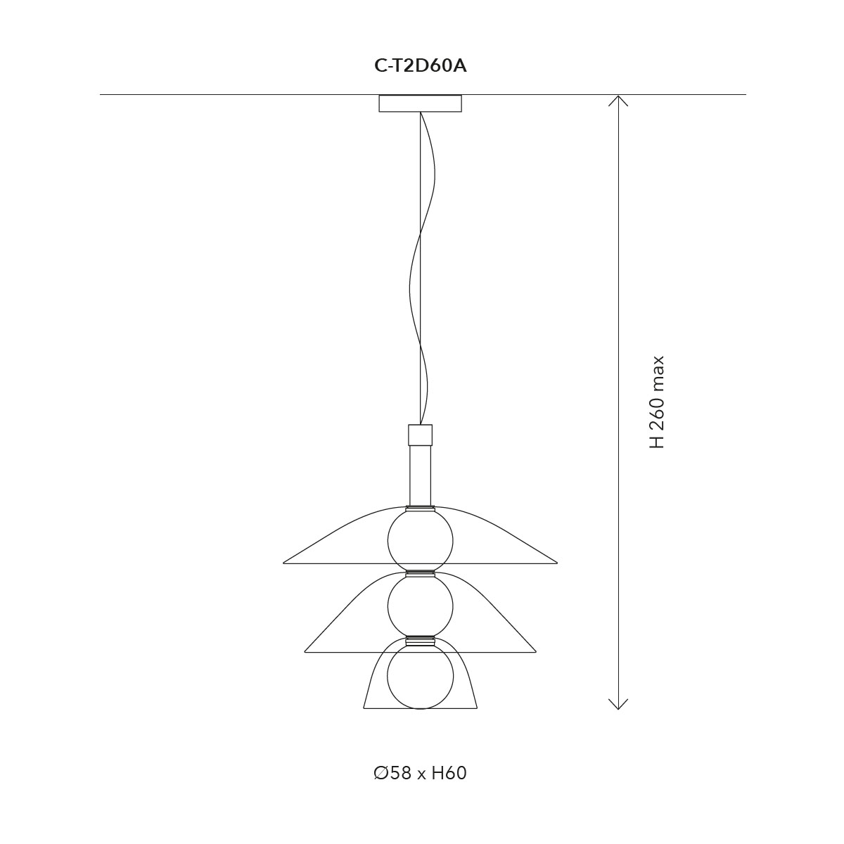 Penta Light Gems Tall Pendelleuchte – technische Zeichnung, ideal über Esstisch, Küche oder Wohnzimmer