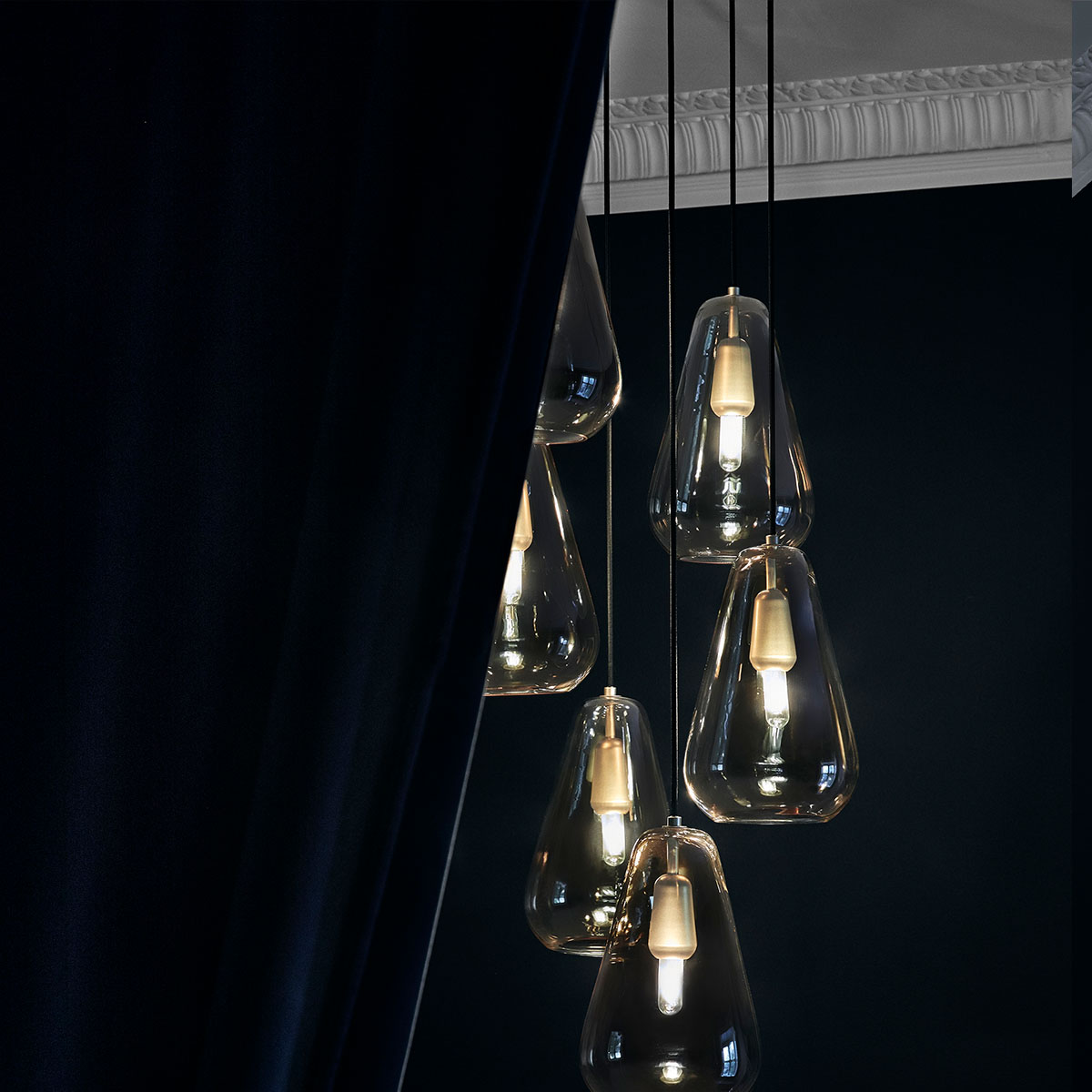 Anoli 6 Pendelleuchte, Ø: 46,5 cm, Gold transparent Anoli 6 Pendelleuchte, Ø: 46,5 cm, Opalglas