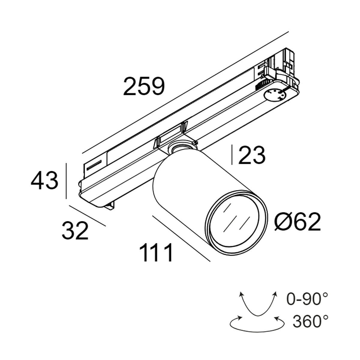 SPY FOCUS MP 927 ADM DIM5 Schienenstrahler, Ø: 6,2 cm, Weiß, Warmweiß 3000K, DALI