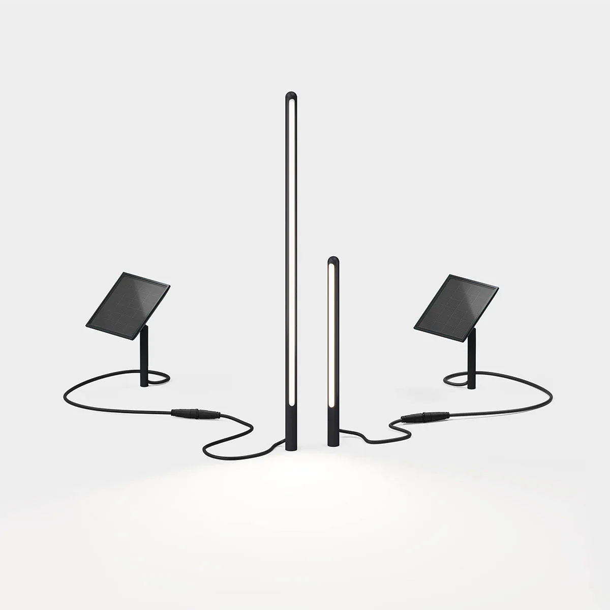 Längliche stabförmige außen Erdspießleuchte schwarz mit Solarmodul