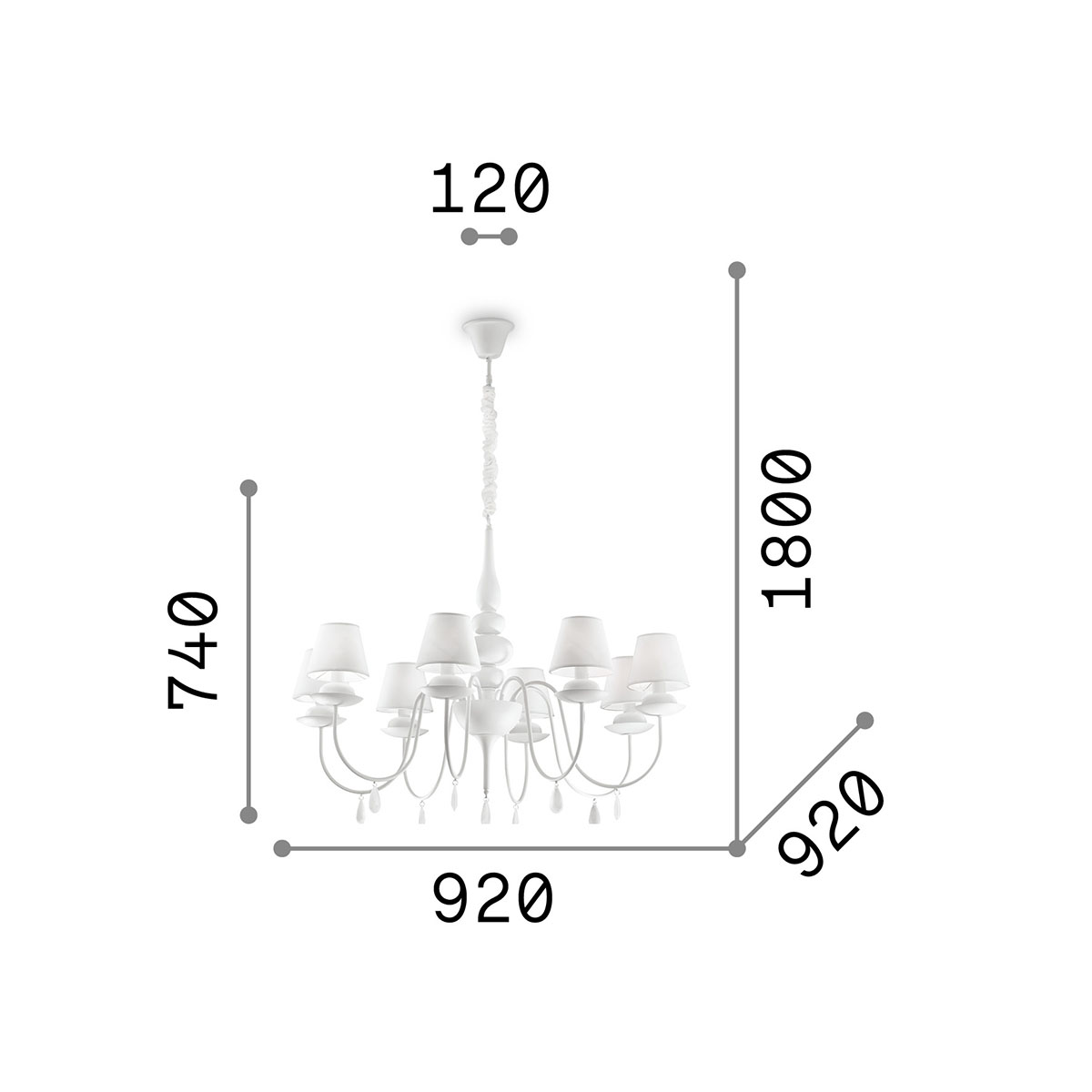 Blanche Metall Kronleuchter SP8, Weiß, Ø: 92 cm Blanche Metall Kronleuchter SP8, Schwarz, Ø: 92 cm