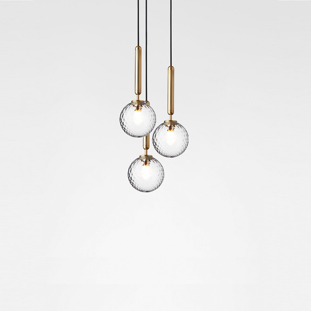 Miira 3 Pendelleuchte, Ø: 31 cm, Messing, Glas transparent