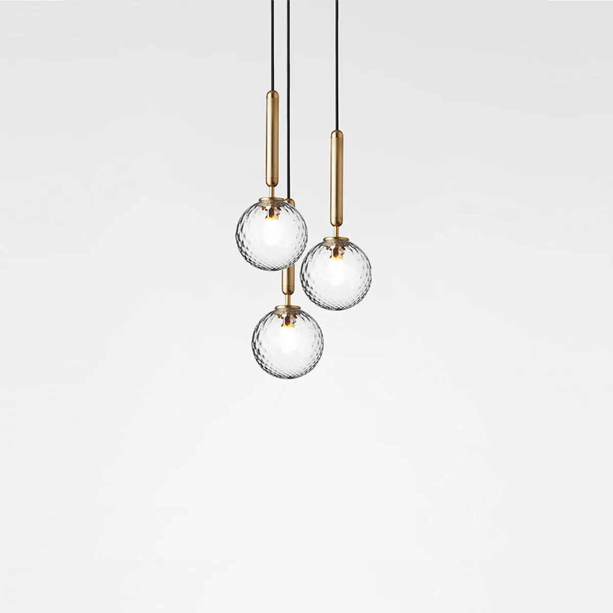 Miira 3 Pendelleuchte, Ø: 31 cm, Messing, Glas transparent