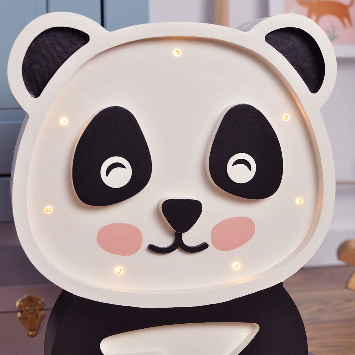 LED Kinderleuchte Pandabär aus Holz, handgemacht