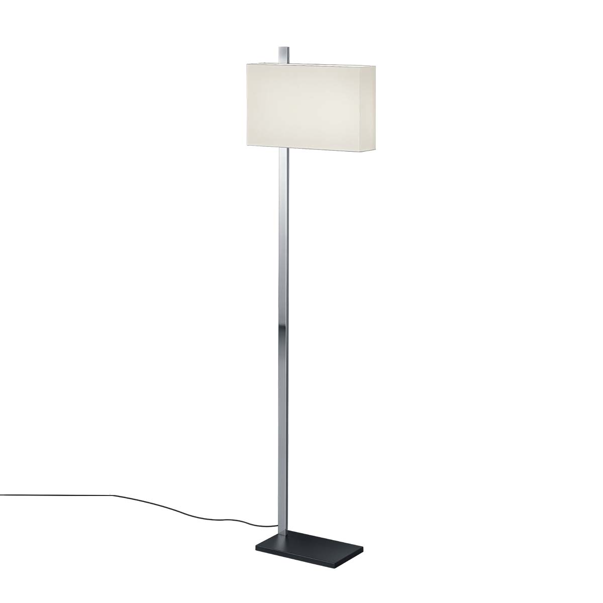 Große und schlanke Stehleuchte mit rechteckigem Schirm aus Chintz in der Farbe nickel und naturweiß Große und schlanke Stehleuchte mit rechteckigem Schirm aus Chintz in der Farbe nickel und naturweiß