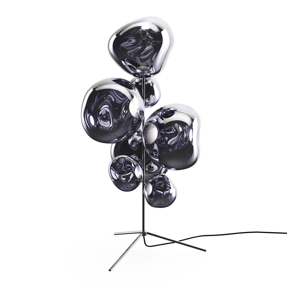 Tom Dixon Melt Chandelier LED Stehleuchte, H: 175 cm, Smoke, Silber Tom Dixon Melt Chandelier LED Stehleuchte, H: 175 cm, Smoke, Silber
