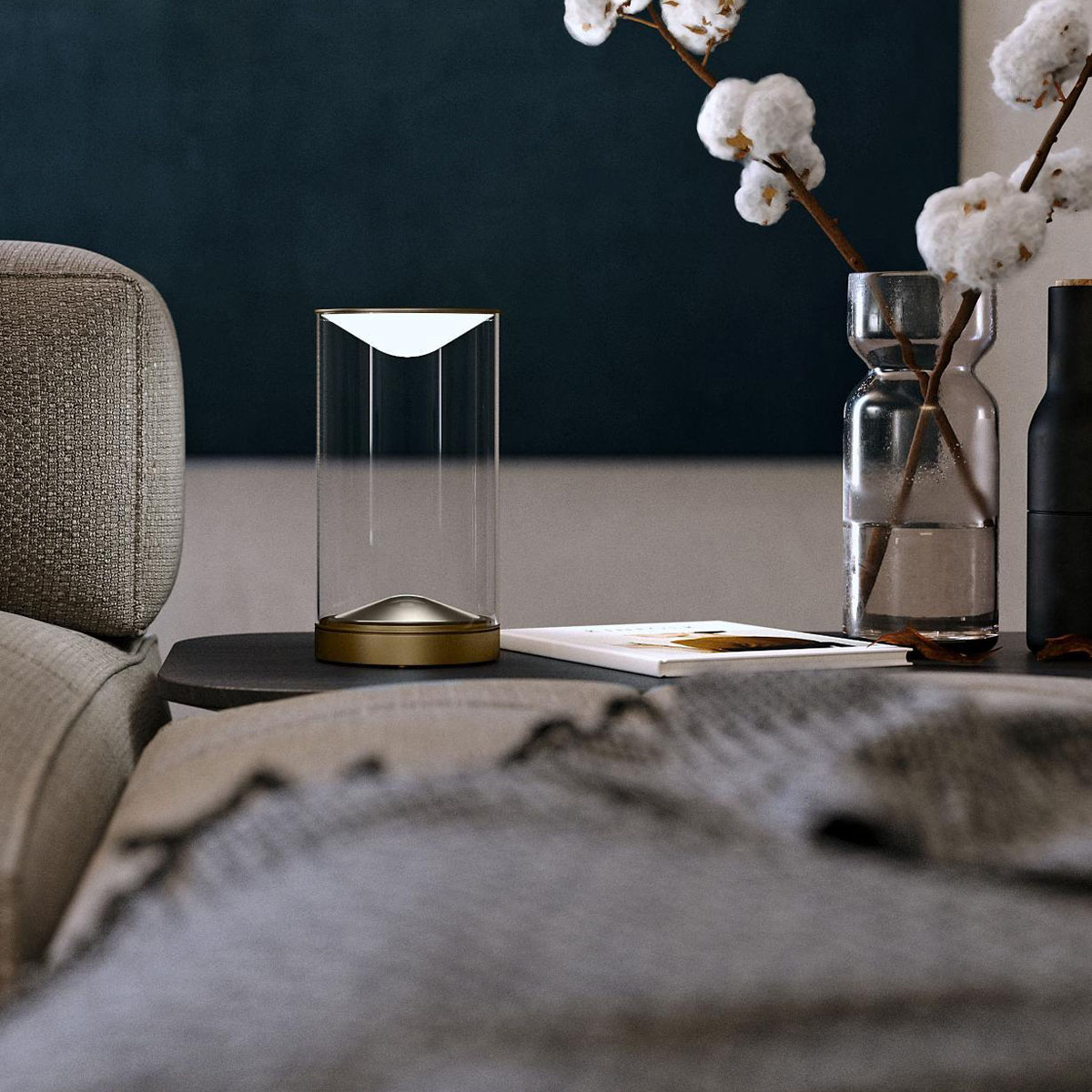 Eve Tischleuchte, Ø: 12 cm, Touch-Dimmer, Messing eloxiert, Extra-Warmweiß 2700K