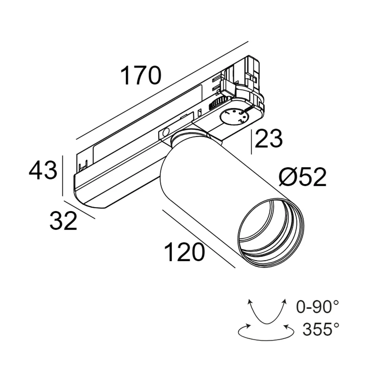 SPY 52 93045 ADM Schienenstrahler, Ø: 5,2 cm, Weiß, Warmweiß 3000K, 45°