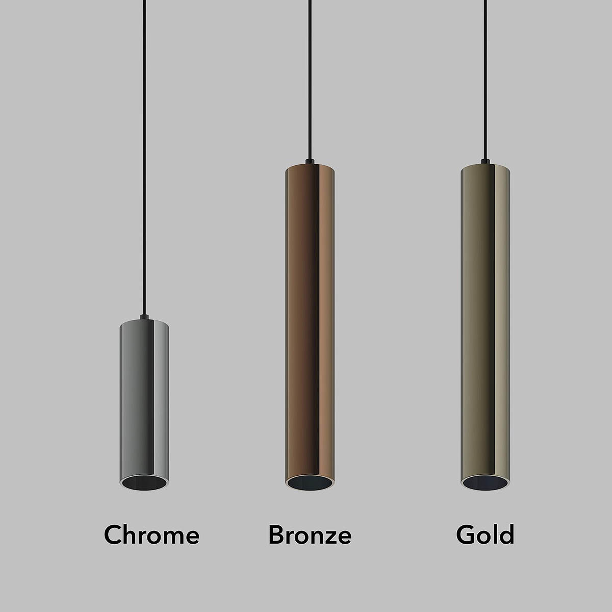 Iconica Tall Pendelleuchte, Bronze Glas, H: 40 cm, Titanium, On-Off Iconica Short Pendelleuchte, Gold Glas, H: 20 cm, Weiß, DALI