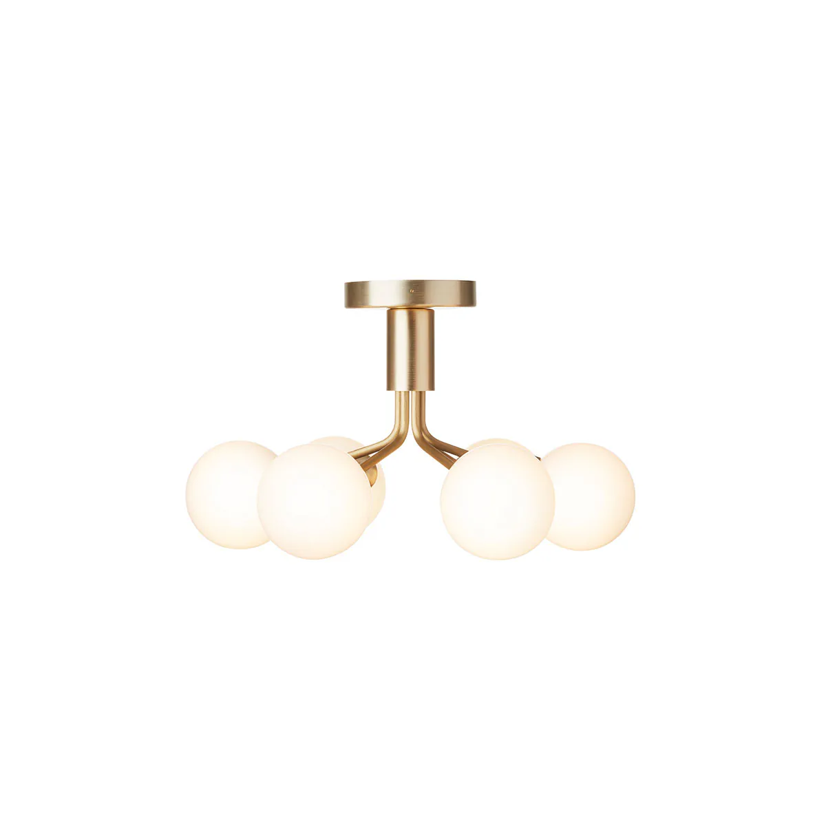 Apiales 6 Deckenleuchte, Ø: 50 cm, Messing gebürstet & Opalglas