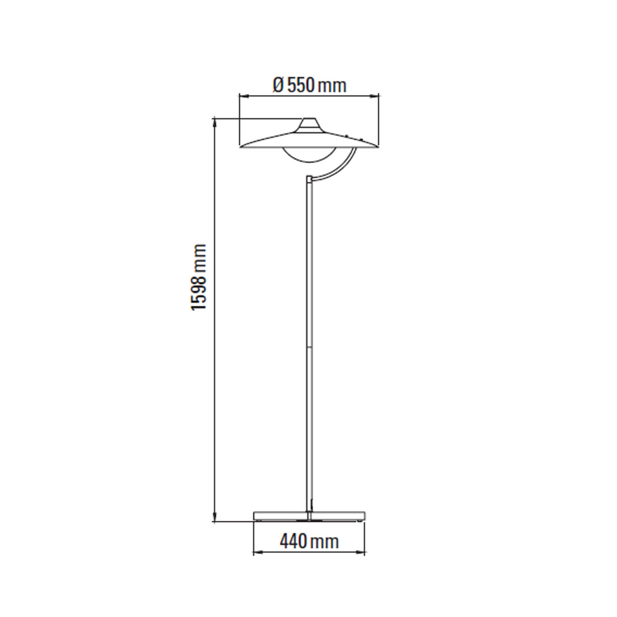 Technische Zeichnung DCW Editions Biny Floor Stehleuchte, H: 159,8 cm