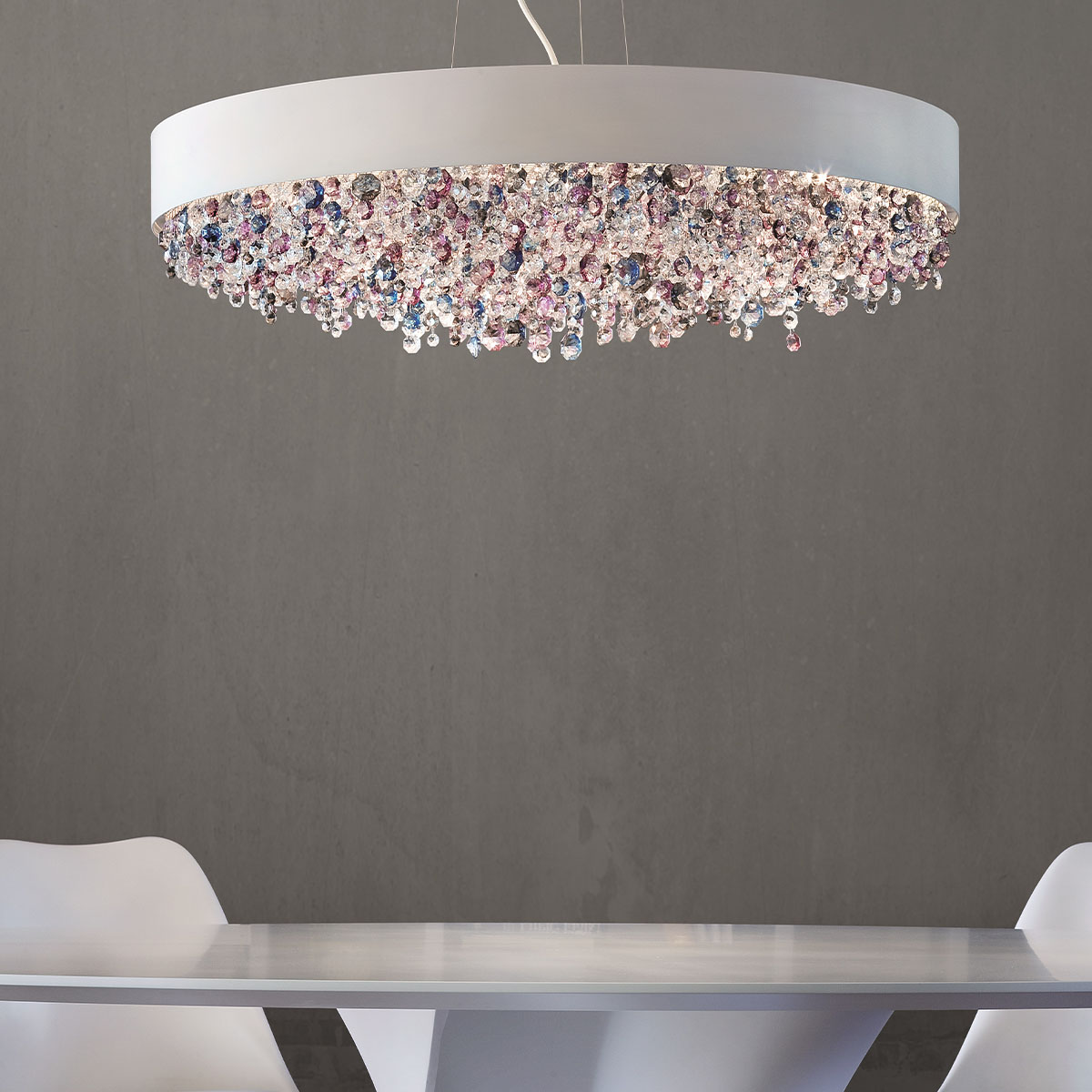 Masiero Olà S6 40 Pendelleuchte Pendelleuchten - stilvolles Lichtobjekt aus Glas und Metall, Farbe Gold, für Esszimmer Masiero Olà S12 120 Pendelleuchte Pendelleuchten - stilvolles Lichtobjekt aus Glas und Metall, Farbe Weiß, für Esszimmer