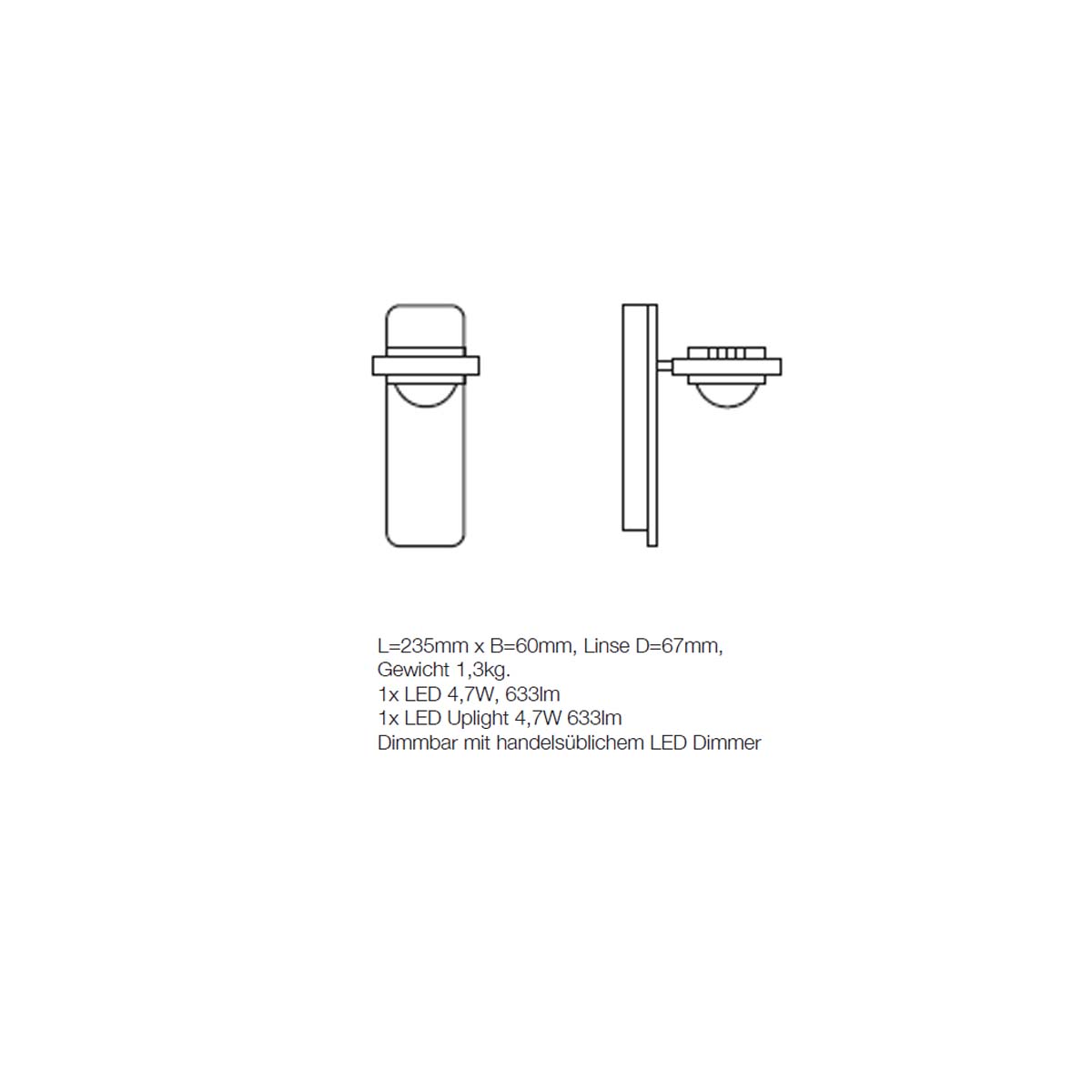 Ocular Wandleuchte, H: 23,5 cm, B: 6 cm, Schwarz & Gold