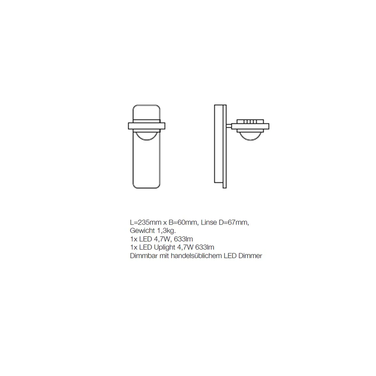 Ocular Wandleuchte, H: 23,5 cm, B: 6 cm, Gebürstet Ocular Wandleuchte, H: 23,5 cm, B: 6 cm, Schwarz & Gold
