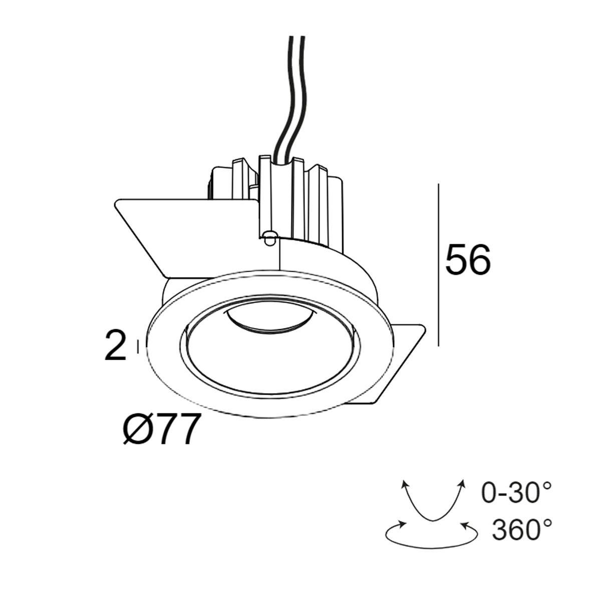 DeltaLight MINI REO II OK X 92737 IP65 Einbaustrahler, Ø: 7,7 cm, Schwarz, Extra-Warmweiß 2700K Einbaustrahler – technische Zeichnung